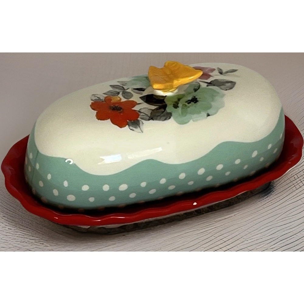 The Pioneer Woman Flea Market Floral Butter Dish Yellow Butterfly